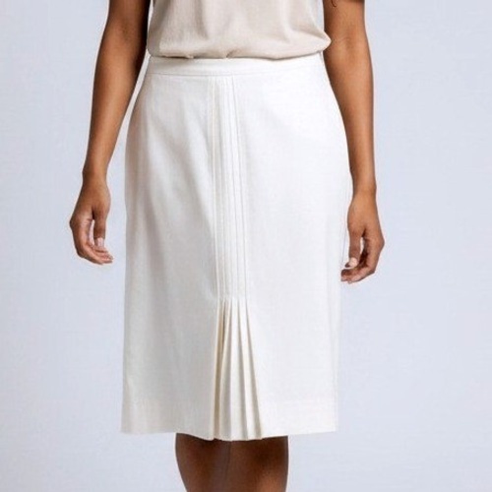 Worthington Cream Pleated Center Pencil Skirt Off White Knee Length Side Zip 14